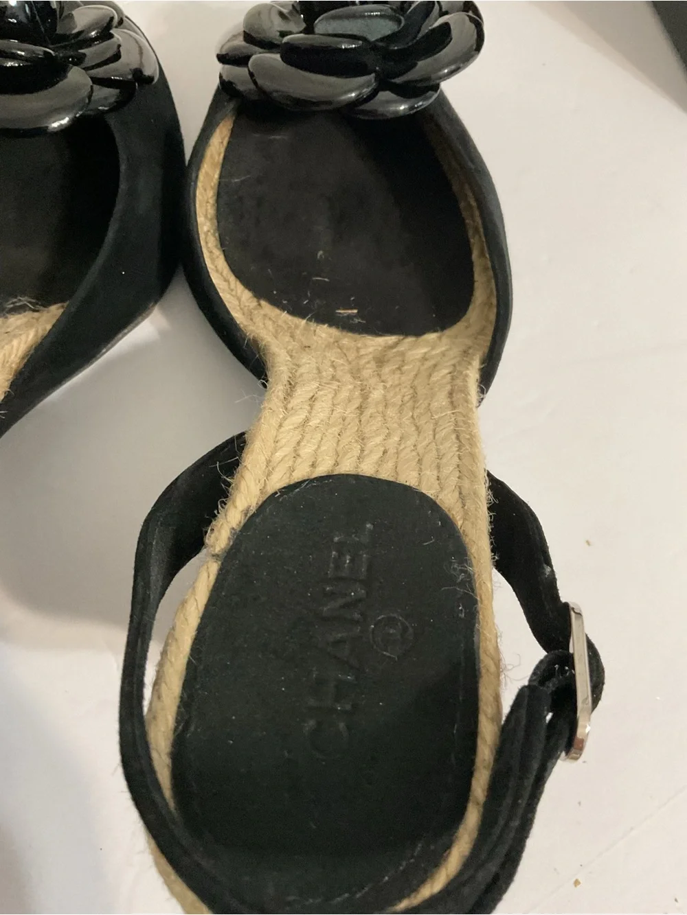 CHANEL Camellia Suede Espadrille Wedge